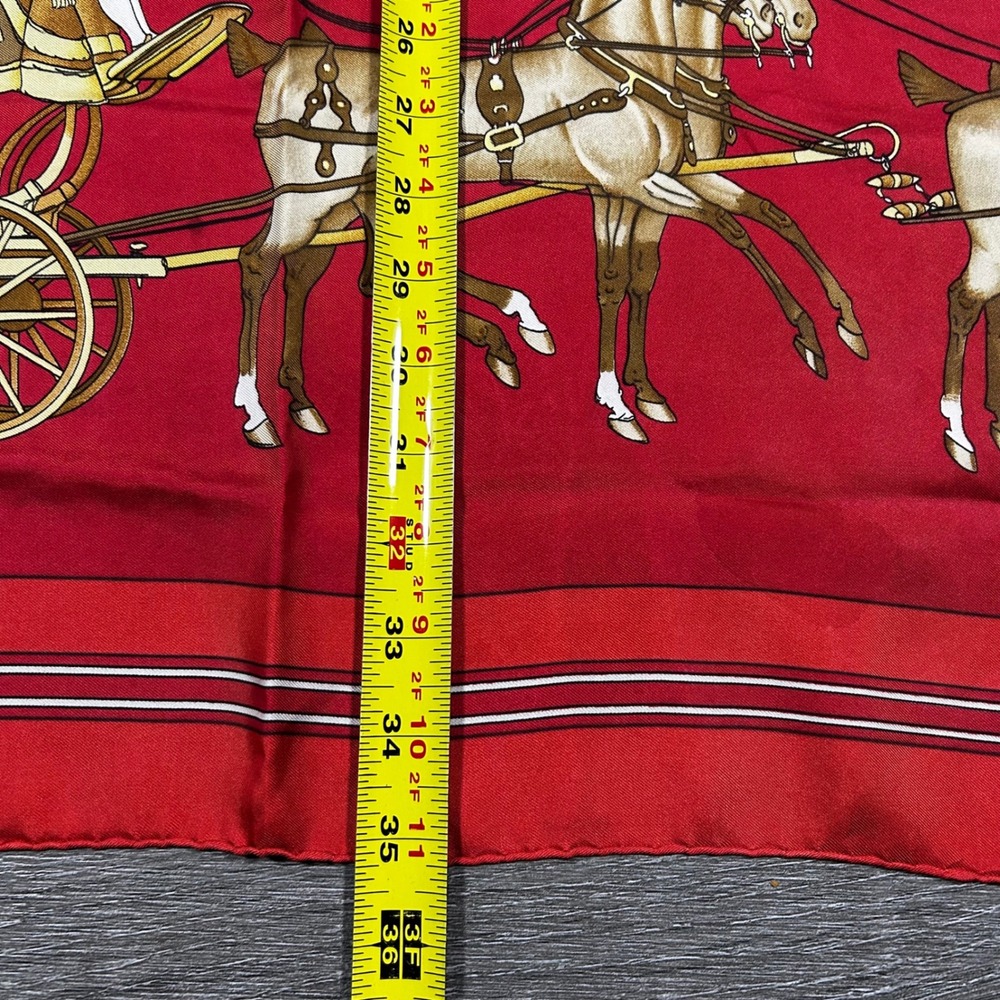 Hermes Paris Coach and Saddle Silk Scarf Red‎ Horse Carriage Designer Luxury - Picture 4 of 8